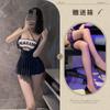 Vida Nocturna Lencería Sexy Top Tubo de un Hombro Estilo Universitario Falda con Tirantes Uniforme Pura Pasión Pijama Sexy Traje para No Quitarse
