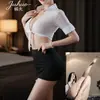 Naranja Fuego Lencería Sexy para Mujer Cárdigan Transparente Uniforme Tentación Falda Corta Ajustada Atuendo de Secretaria Comercio Exterior