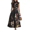 Site Independente Amazon Vestido Longo Feminino Europeu e Americano Sem Mangas Preto Estampa Digital com Flores 3D Slim Fit