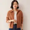 Chaqueta de cárdigan doble Suéter Corto Tejido Otoño e Invierno Color Sólido Cremallera Nueva para Mujer Holgada Solapa Cachemira