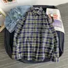 Camisa Plaid Solta Primavera e Outono Jaqueta Masculina Estilo Coreano Casual Estudante Estilo Hong Kong Camisa de Manga Longa Tendência Artística
