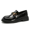 Zapatos Planos Retro Estilo Británico, Zapatos de Mujer para el Trabajo, Mocasines Negros de Suela Gruesa con Hebilla Metálica para Primavera y Otoño, Zapatos Pequeños de Cuero para Mujer, Zapatos Planos