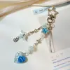 Pingente de Coração Flor com Glitter Azul Laço para Bolsa Chaveiro de Celular Pingente Pequeno Presente Exquisito