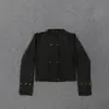 Nuevo Top de Mujer para Otoño/Invierno, Elegante, Individualista, Cuello Semi-Alto, Corte Ajustado, Diseño de Doble Botonadura, Color Sólido, Manga Larga Fina