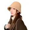 Sombrero de Pescador de Lana de Color Sólido Otoño e Invierno para Mujer, Sombrero de Cubo con Forma de Trébol, Circunferencia de Cabeza Elástica, Sombrero de Cubo Grueso de Moda para Mujer