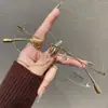 Gafas Graduadas de Gama Alta Sin Montura para Mujer, Titanio Puro Ultraligero, Aspecto Natural, Se Pueden Montar con Lentes Graduadas, Monturas de Alambre Dorado