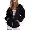 Moletom com Zíper Solto Oversize Estilo Americano para Mulheres, Outono e Inverno, Estilo Preguiçoso, Jaqueta com Capuz e Ombros Caídos