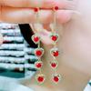 Pendientes de plata s925 con aguja multiusos de cristal rojo, encantadores, para mujer, con borlas de corazón de melocotón y temperamento rojo, pendientes adelgazantes.