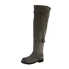 Botas de Caballero Pleated Versátiles para Mujer de Principios de Otoño 2026, Estilo Vintage con Hebilla de Cuero Desgastado, Punta Redonda