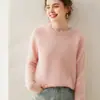 Suéter de Gola Redonda 100% Caxemira Outono e Inverno Novo Feminino Solto com Efeito Emagrecedor Camisa Base Suéter de Gola Alta Curto Versátil