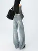 Calça Jeans Reta Wide Leg Tie-Dye Azul Vintage Nova Coleção Primavera/Outono 2026 Cintura Alta Solta Wide Leg Drapeada Comprimento Total