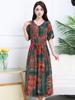 Vestido vintage de seda de algodón para verano, para mujeres de mediana edad y mayores, de verano, de longitud media, con estampado de tinta adelgazante, falda de manga corta, vestido para madre.