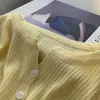 Cárdigan de punto de seda helada de manga corta para mujer, nueva camiseta fina de verano con cuello en V elegante, top básico de manga media, otoño talla única