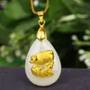 Colgante de jade Hetian con incrustaciones de oro de los doce signos del zodiaco, colgante de gota de agua para pie, colgante de fase dorada, negocio, Festival, venta al por mayor en vivo
