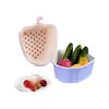 Cesta de plástico perforada para escurrir, portátil, para cocina, para lavar arroz y verduras, cesta de doble capa engrosada multifuncional para escurrir