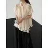 Camisa Ruffle de Manga Curta Falsa Duas Peças com Textura de Fita Jiangzuo para Mulheres Blusa Irregular com Decote V para Mulheres Verão 6567