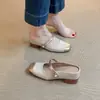Sapatos Femininos com Salto Oculto de 6cm, Bico Quadrado Dourado, Tamanho 32, Design Raso de Calçar, Color-Blocking, Solado Macio, Meia-Mule Mary Jane