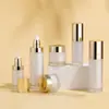 Venta al por mayor directa del fabricante tarro cilíndrico de doble capa para crema arenado de 50g botella de spray de 50ml set para el cuidado de la piel petg