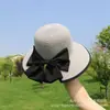 Sombrero de Paja para Mujer Verano Exterior Viaje Ala Ancha Protección Solar Cubriendo Lazo Moda Versátil Plegable Sombrero de Playa Sombrero Tipo Cubeta