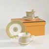 Linha Padrão H Transfronteiriça 030 Conjunto Original Padrão Colher de Ouro Xícara e Pires para Café Conjunto Exquisito Inglês Chá da Tarde Conjunto de Xícara e Pires de Porcelana