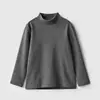 Categoría Camiseta Básica Peinada de Algodón con Felpa Inferior para Niños Niñas Cuello Semi Alto Mangas Largas Cálidas Tallas Mediana y Grande Ropa de Otoño e Invierno para Niños