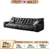 Foshan Sofá de Cuero Oso Negro Grande Respaldo Alto Arte en Cuero Sala de Estar Lujo Ligero Fila Recta Sofá Negro Retro Muebles Venta al por Mayor