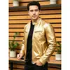 Chaqueta de Cuero Sintético Ajustada para Hombre con Cuello Alto, Chaqueta de Motociclista, Ropa Exterior Casual de Moda para Primavera y Otoño, Nueva Chaqueta de Cuero Transfronteriza