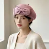 Boina Tejida Elegante con Lazo, Boina de Malla Artística de Pintor a la Moda, Sombrero Adelgazante, Suministro Mayorista de Fábrica