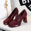 9987 Zapatos de Mujer Vintage de Gama Alta de Gamuza Punta Cuadrada Impermeables Plataforma Tacón Grueso Tacón Súper Alto Zapatos de Una Sola Capa Zapatos de Tacón Sencillos Lisos
