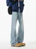 Calça jeans flare lavada estilo americano azul gelo para homens, calça reta versátil de alta costura para primavera, calça comprida da moda para adolescentes