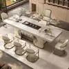 Conjunto de mesa de centro e cadeiras em pedra sinterizada italiana, luxo leve, moderno, sensação de alta qualidade, para sala de estar e escritório em casa, estação de preparo de chá integrada, mesa de uso duplo