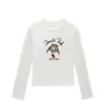 Camiseta blanca de cuello redondo, hombros normales, corte ajustado, manga larga para mujer, nuevo estilo de verano con estampado de pato de dibujos animados, top versátil