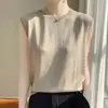 Chaleco de Hilo de Mecha para Mujer Cachemir Blanco Sin Mangas Cuello Redondo Chaleco de Lana Manga Corta Verano para Mujer Talla Única