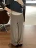 Pantalones Casuales de Punto Sueltos Estilo Coreano Caídos de Pierna Ancha para Mujer Otoño Cintura Elástica Adelgazantes Rectos de Largo Hasta el Suelo