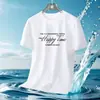 Camiseta de Malla de Seda de Hielo Verano 2025 Versátil Estampada Ajustada Cuello Redondo Secado Rápido Manga Corta Estilo Deportivo para Hombre
