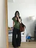 Camiseta de Manga Corta Ajustada con Cuello en V, Estilo Americano de Marca de Moda para Mujer, Top Casual Versátil y Elegante para Verano