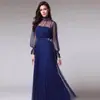 25 Vestido de Noche Azul Elegante para Mujer, Banquete Reunión Anual, Estilo Largo Elegante, Se Puede Usar en Tiempos Ordinarios, Aura Moderna, Mangas Largas para Mujer