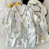 Pijama de Algodão Nuvem Feminino Cardigan Casual Verão 2025 Novo Manga Curta Shorts Fino Estudante Roupas de Casa Conjunto Feminino