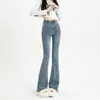 Jeans pitillo retro de cintura alta para mujer, primavera y otoño, pantalones de herradura adelgazantes, pantalones acampanados ligeramente deshilachados, verano finos