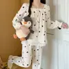 Outono Novo Estilo Coreano Simples Estilo Ins Design Plissado Gola Quadrada Algodão Nuvem Manga Longa Calças Conjunto de Roupa para Casa