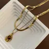 Collar Vintage de Piedra Ojo de Tigre Maillard con Cuentas Cadena para Suéter de Lujo Ligero Gama Alta Diseño de Nicho Joyería de Moda para Mujeres