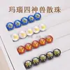 Cuentas de Ágata Natural con Estampado Dorado de las Cuatro Bestias Míticas, Rojas, Negras, Blancas y Azules, Patrón Unilateral, Cuentas Redondas: Dragón Verde, Tigre Blanco, Ave Roja, Tortuga Negra