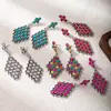 Pendientes Bohemios de Turquesa Más Vendidos Transfronterizos Europeos y Americanos, Pendientes Geométricos de Rombo Coloridos, Pendientes Personalizados y Exquisitos