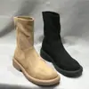 2026 Novas Botas Femininas de Primavera com Solado Grosso Camurça Couro Fosco Botas Martin Botas Elásticas Casuais Britânicas Botas Curtas de Calçar