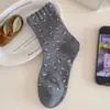 Calcetines de Encaje Floral Estilo Coreano de Media Pantorrilla para Mujer, Calcetines de Algodón Transpirables de Malla para Primavera y Verano, Calcetines Holgados Dulces y Femeninos Estilo Ins