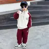 Conjunto de Sudadera con Capucha y Cremallera Parcial de Bloques de Color para Niños, Ropa de Otoño 2026 Nuevo Estilo de Otoño para Niños Pequeños y Medianos, Conjunto Deportivo de Dos Piezas