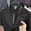 Camisa Polo de Manga Curta para Homens de Meia-Idade e Idosos Verão Novo Manga Meia-Manga Zíper Casual Camiseta Masculina Fina de Seda de Gelo
