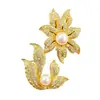 Broche de Liga de Strass e Pérola Broche de Folha de Girassol de Temperamento de Alto Padrão para Mulheres Acessórios para Blazer de Terno Casaco Venda por Atacado