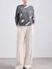 Moda Femenina de Alta Gama Nueva Primavera y Otoño, Holgada, Tallas Grandes, Estampada, Versátil, Tejido de Punto, Camiseta de Manga Larga Issey Miyake