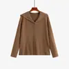 Suéter Casual Versátil Estilo Universitario para Mujer Talla Grande con Cuello Azul Marino 2026 Ropa de Punto de Invierno para Mujeres de Talla Grande 23619